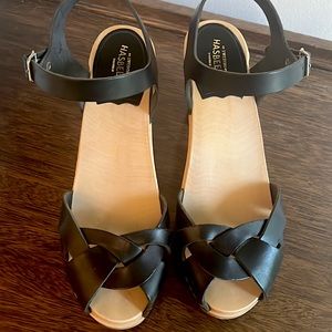 Swedish Hasbeens Black Sky High Clogs